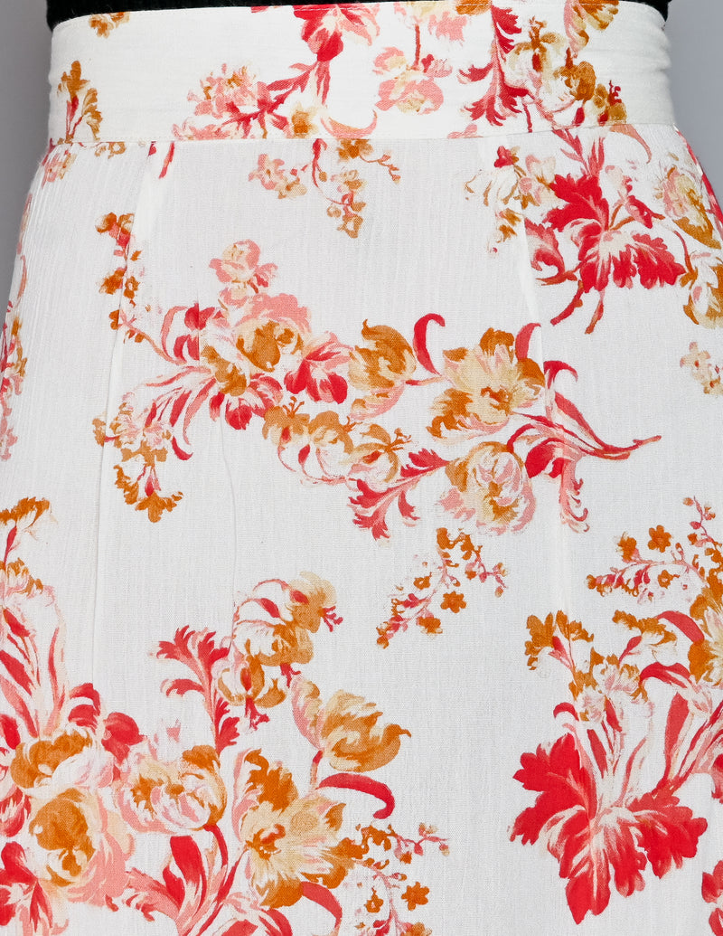 FLYNN SKYE Floral Print Cream Midi Skirt (S)