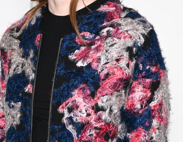 KERSH Multicolor Fuzzy Texture Zipper Coat