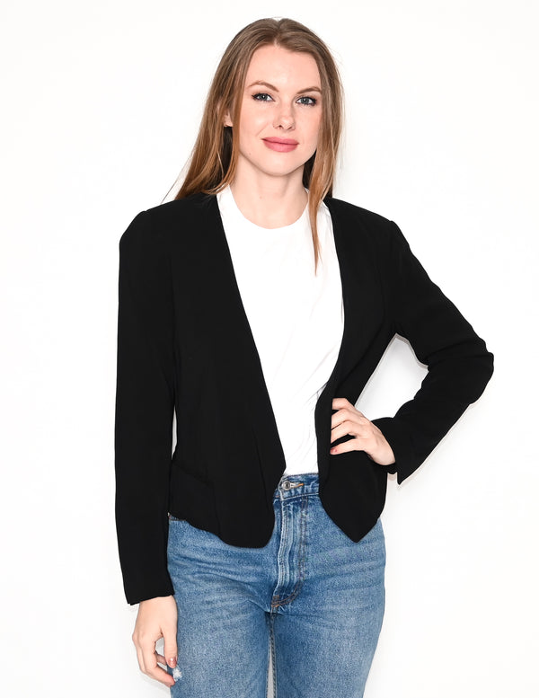 REBECCA TAYLOR Black Shoulder Pad Open Blazer