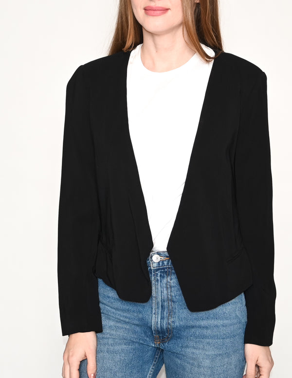 REBECCA TAYLOR Black Shoulder Pad Open Blazer