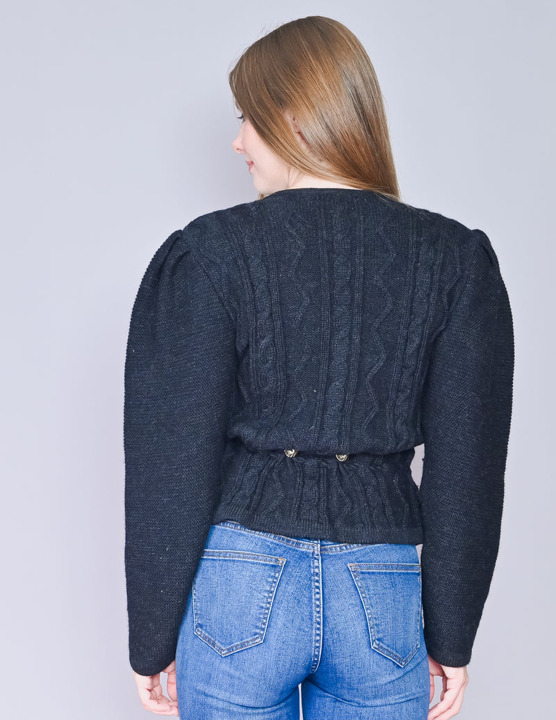 VINTAGE Trachtenmode Black Knit Wool Cardigan