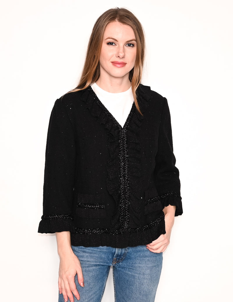 Chanel Vintage Fall 1998 Iconic Black and White Trim Boucle Cardigan Jacket  at 1stDibs