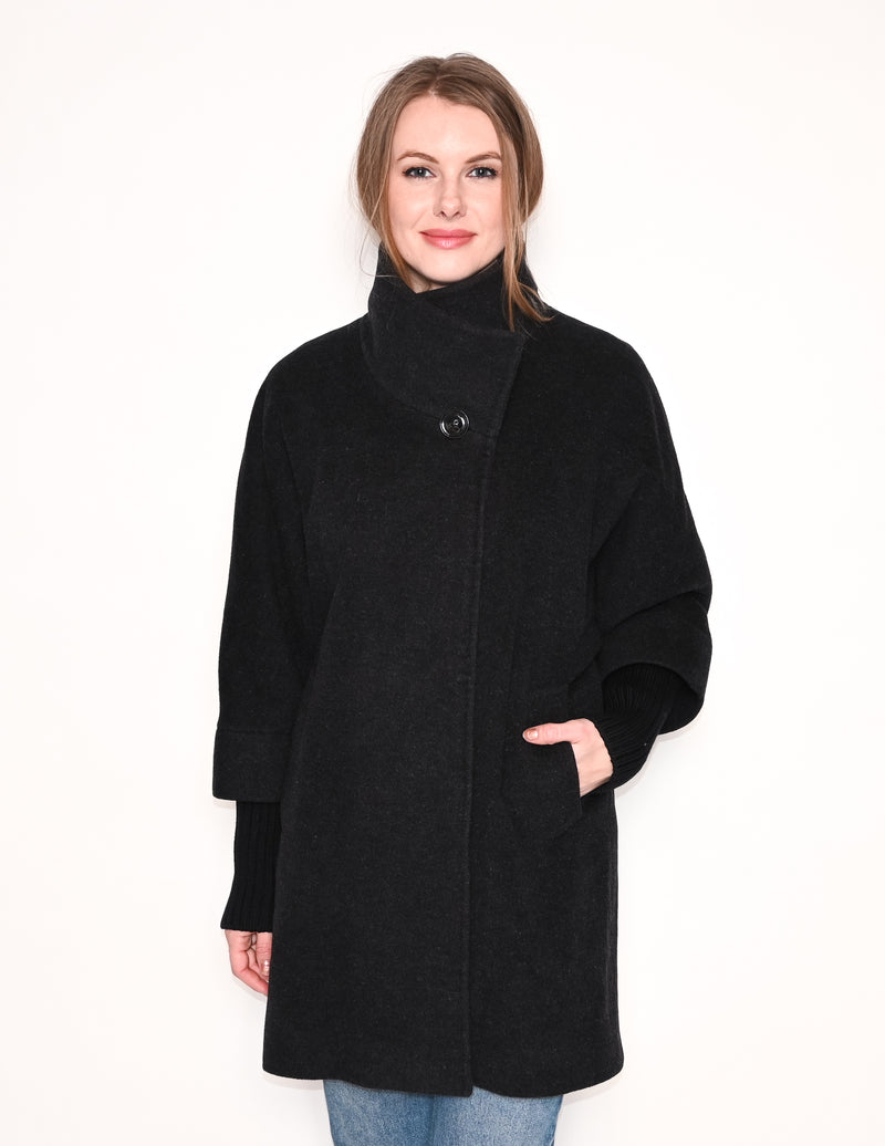 CINZIA ROCCA Ribbed Trim Wool Cashmere Blend Coat