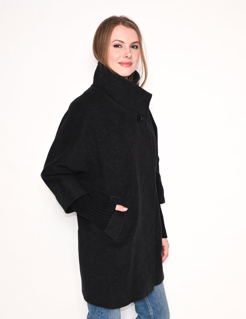 CINZIA ROCCA Ribbed Trim Wool Cashmere Blend Coat