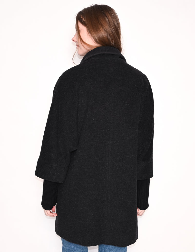 CINZIA ROCCA Ribbed Trim Wool Cashmere Blend Coat