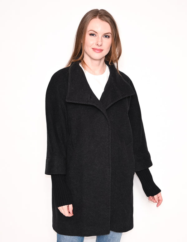 CINZIA ROCCA Ribbed Trim Wool Cashmere Blend Coat