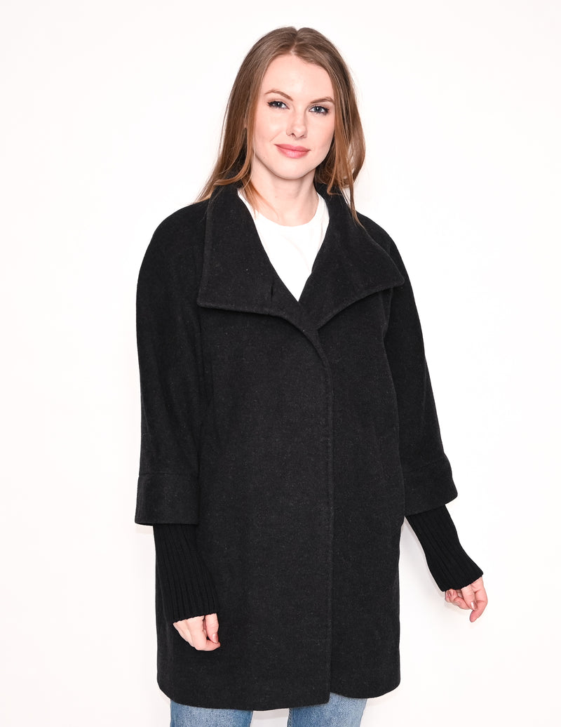 CINZIA ROCCA Ribbed Trim Wool Cashmere Blend Coat