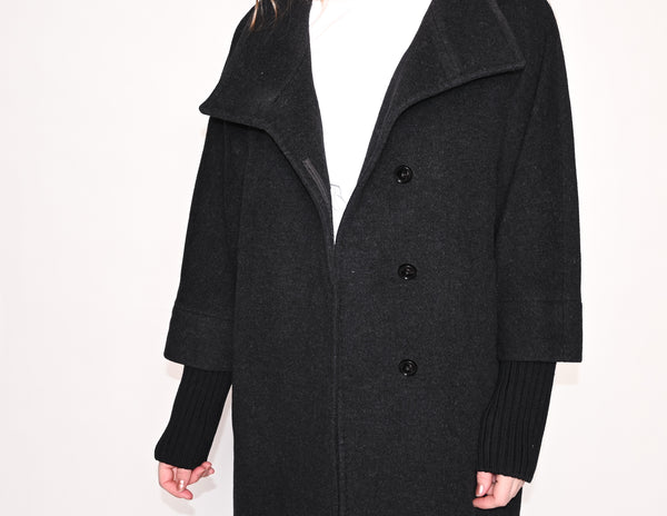 CINZIA ROCCA Ribbed Trim Wool Cashmere Blend Coat