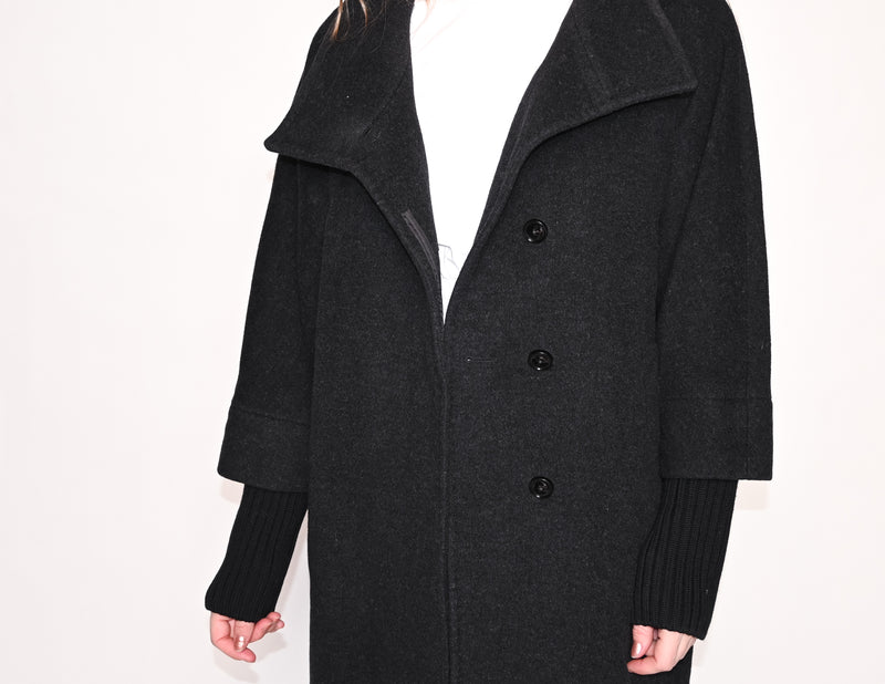 CINZIA ROCCA Ribbed Trim Wool Cashmere Blend Coat