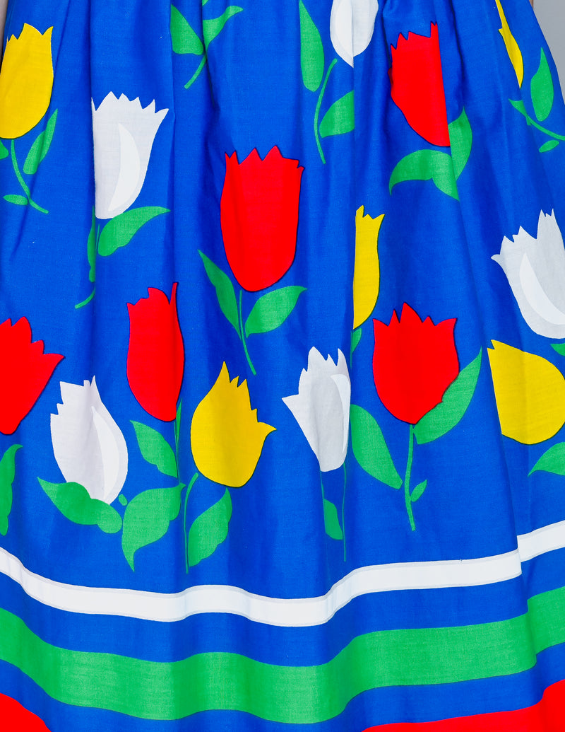 VINTAGE Jenni Tulip Floral Blue A-Line Sleeveless Dress (XS)