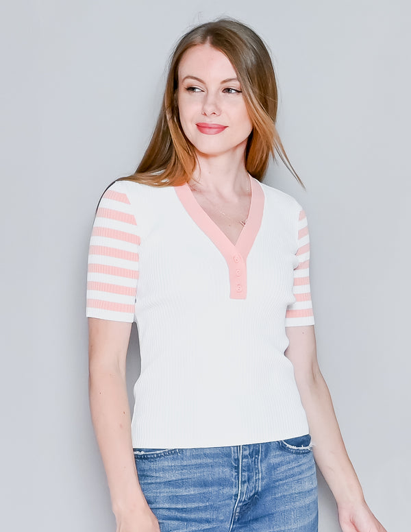 AMANDA UPRICHARD Melon Stripe Ribbed Sweater Tee