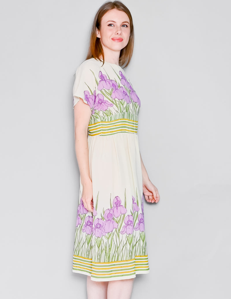 VINTAGE Iris Floral Print Chiffon Midi Dress (M)