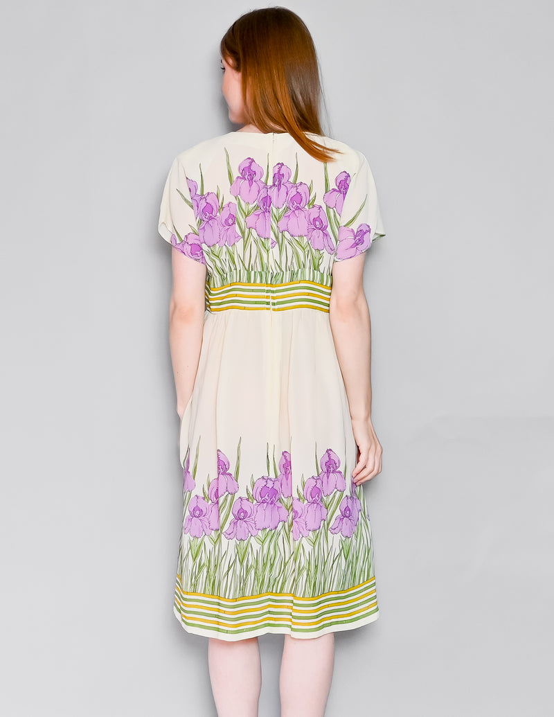 VINTAGE Iris Floral Print Chiffon Midi Dress (M)