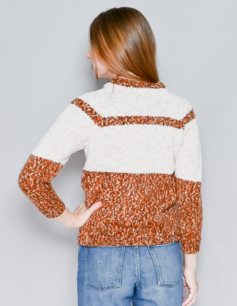 VINTAGE 70s Popcorn Knit Ivory and Brown Sweater (XS/S)