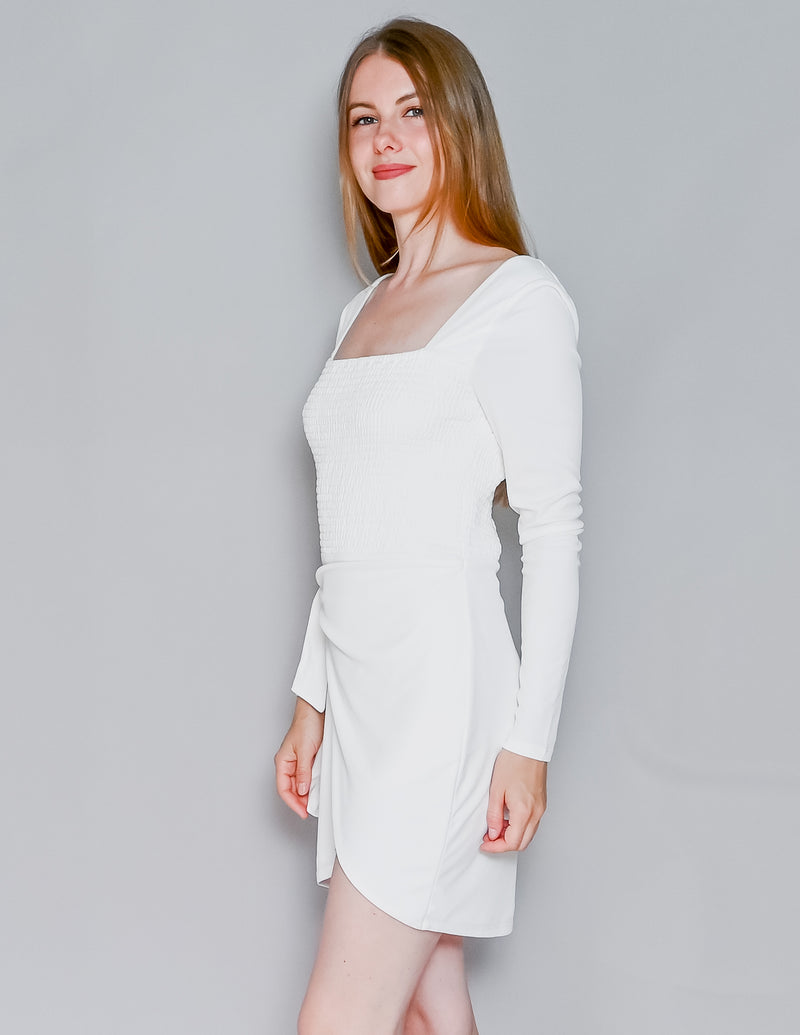 PRIVACY PLEASE White Smocked Mini Wrap Dress NWT (M)