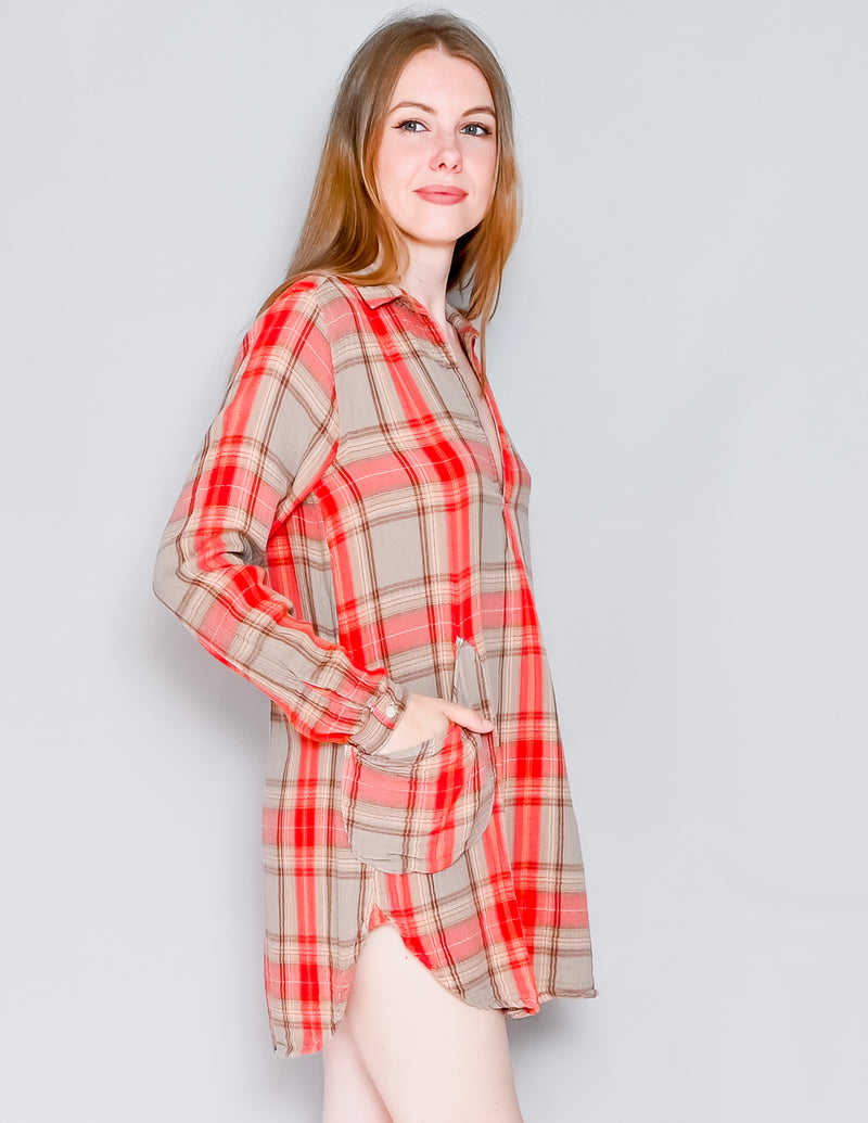 FREE PEOPLE x CP Shades Plaid Campfire Teton Tunic Dress (XS)