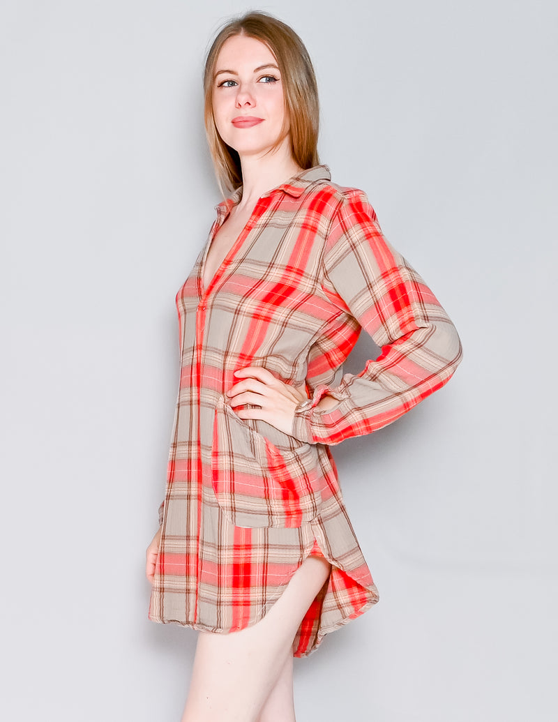 FREE PEOPLE x CP Shades Plaid Campfire Teton Tunic Dress (XS)