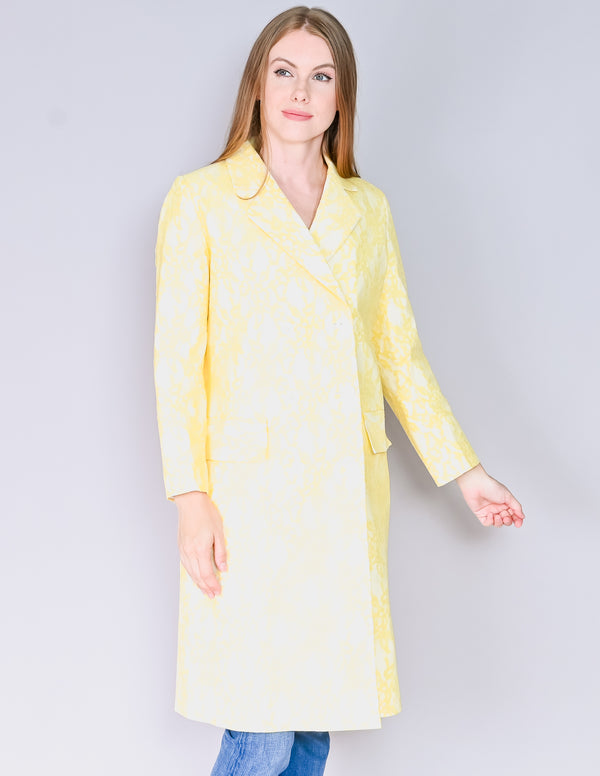 CALVIN LUO Yellow Lace Double-Breasted Coat NWT (S)