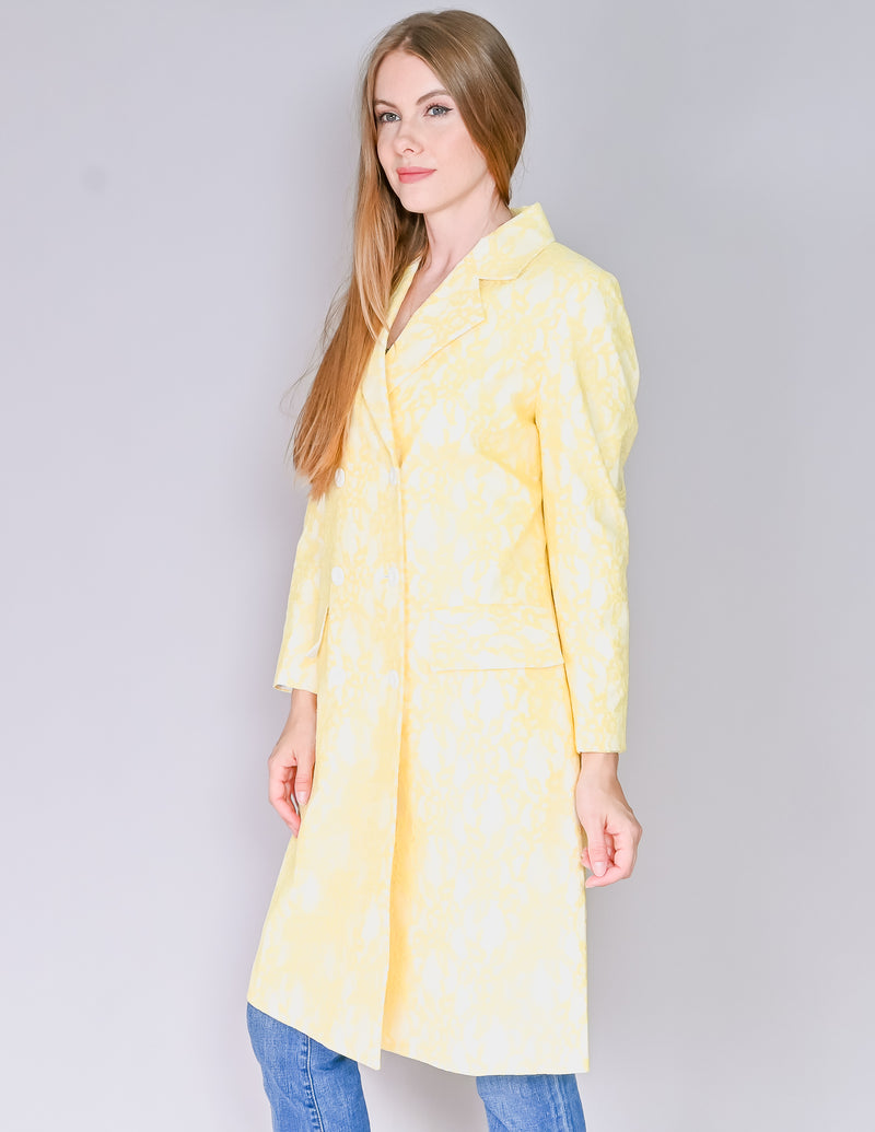 CALVIN LUO Yellow Lace Double-Breasted Coat NWT (S)