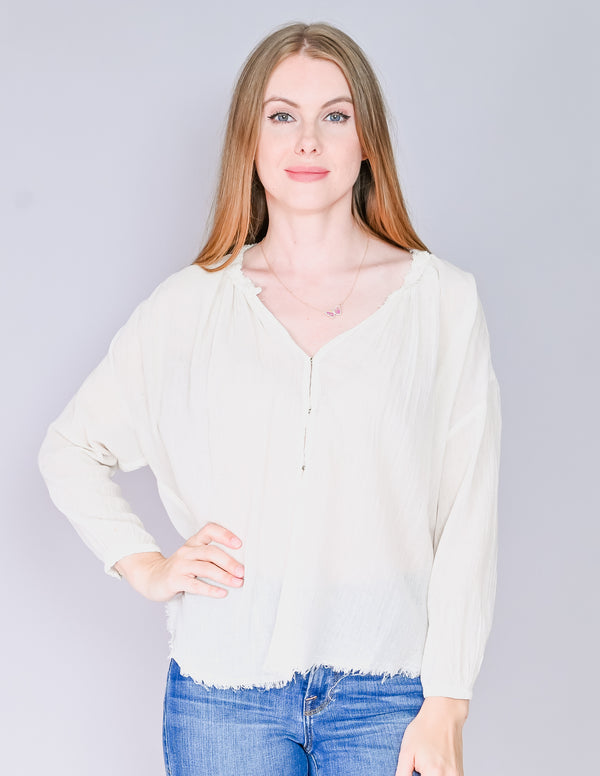 RAQUEL ALLEGRA Ivory Cotton Gauze Long-Sleeve Top (1/S)