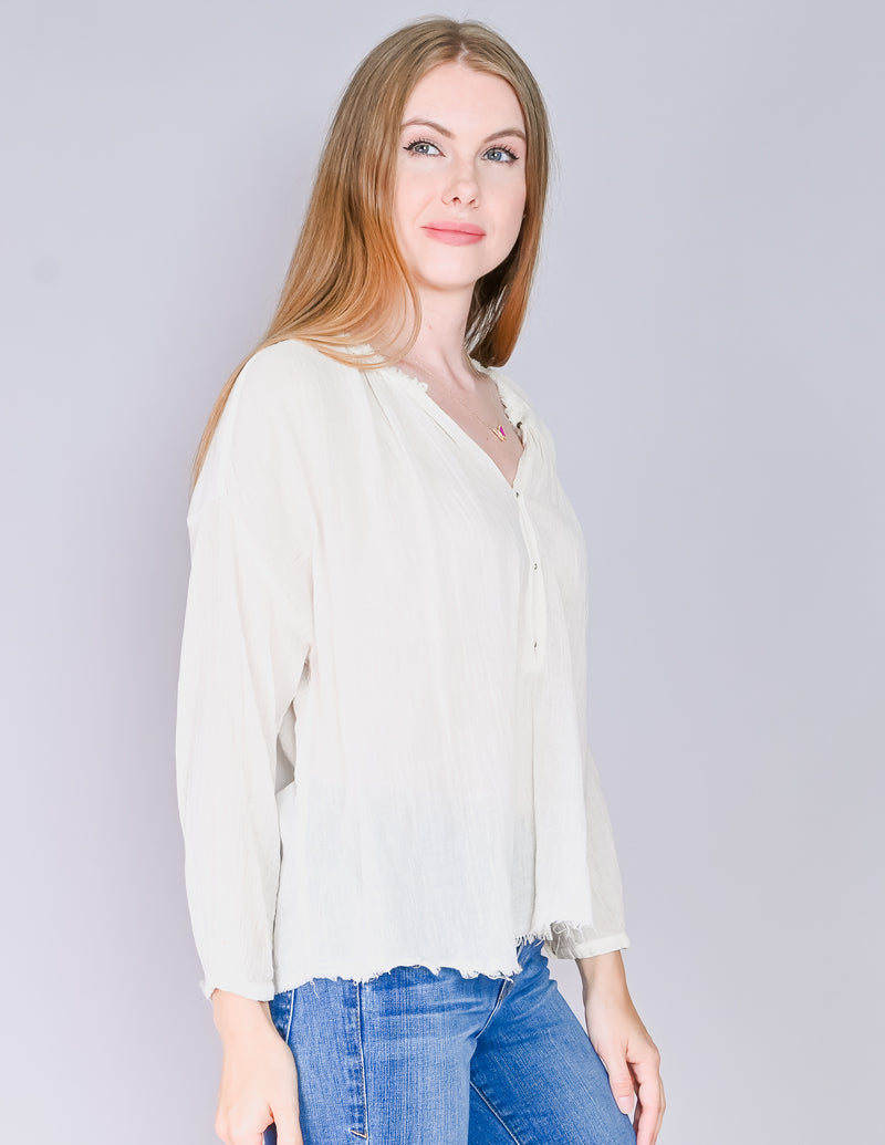 RAQUEL ALLEGRA Ivory Cotton Gauze Long-Sleeve Top (1/S)