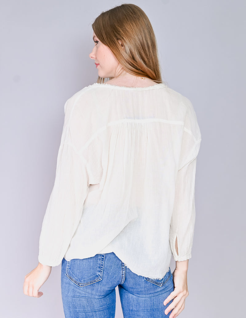 RAQUEL ALLEGRA Ivory Cotton Gauze Long-Sleeve Top (1/S)