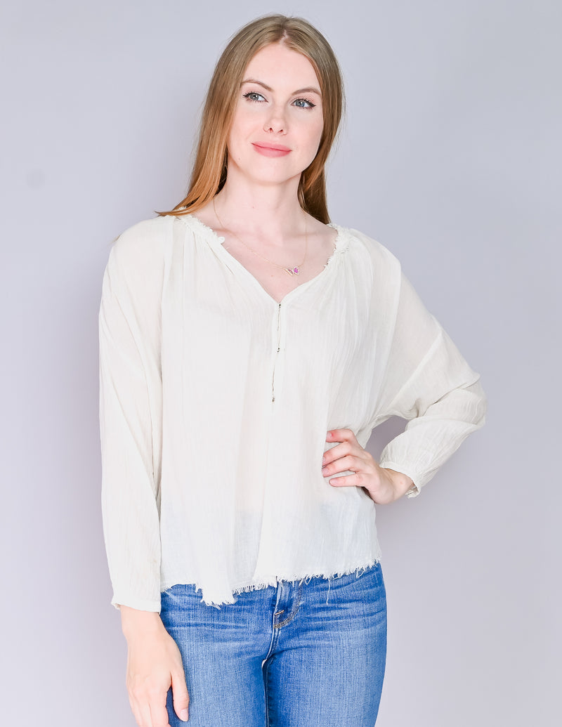 RAQUEL ALLEGRA Ivory Cotton Gauze Long-Sleeve Top (1/S)