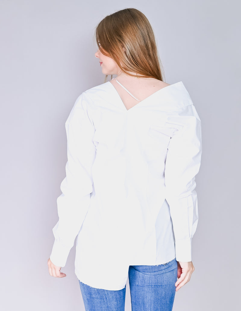 CELINE White Asymmetrical Neckline Cotton Shirt (38)