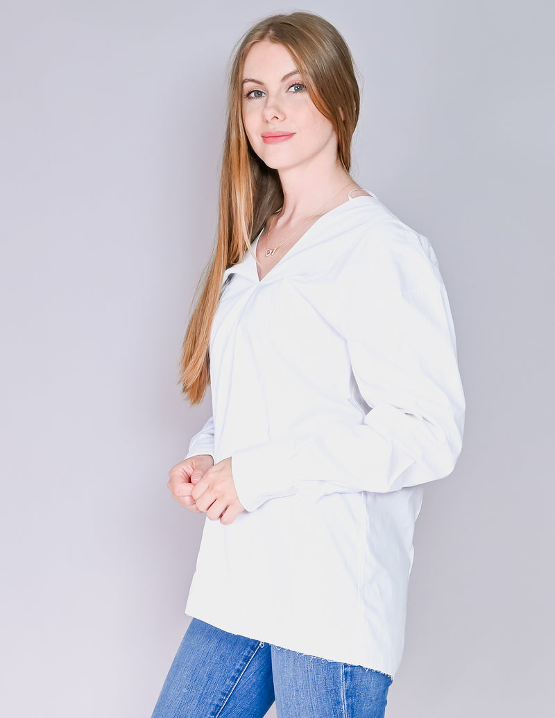 CELINE White Asymmetrical Neckline Cotton Shirt (38)