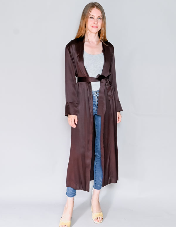 AMANDA UPRICHARD Pascal Silk Duster in Cocoa (S)