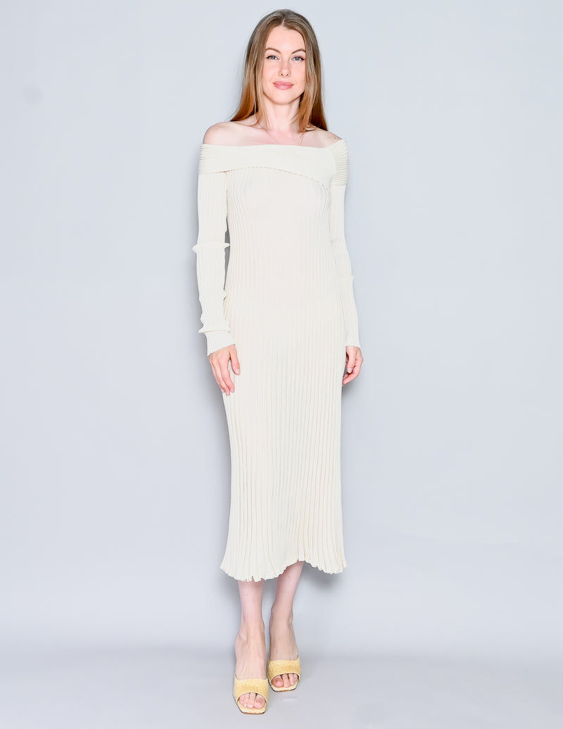 GIA STUDIOS Off-the-Shoulder Ribbed-Knit Midi Dress (M)