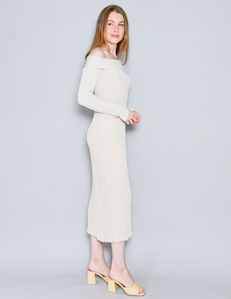 GIA STUDIOS Off-the-Shoulder Ribbed-Knit Midi Dress (M)