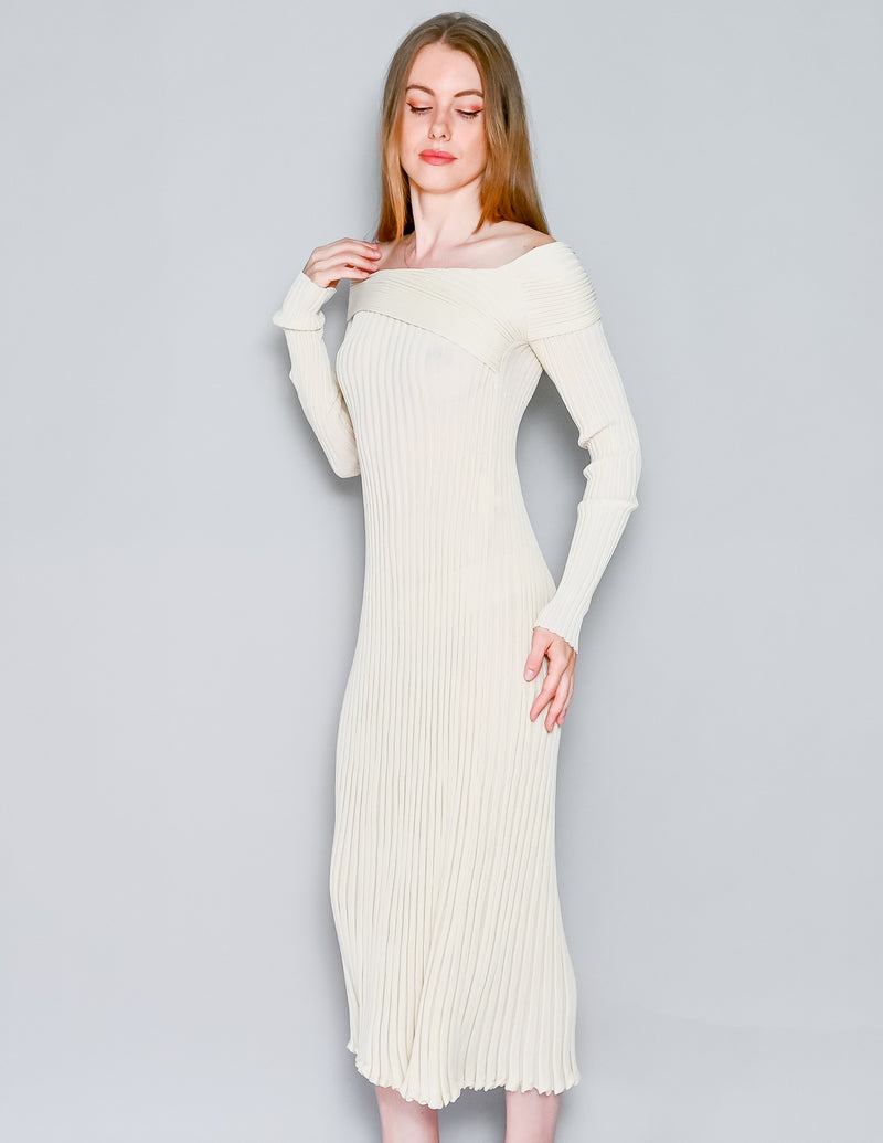 GIA STUDIOS Off-the-Shoulder Ribbed-Knit Midi Dress (M)