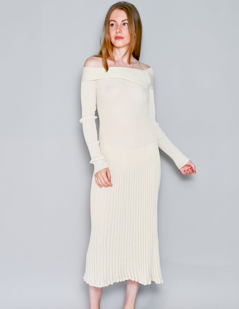 GIA STUDIOS Off-the-Shoulder Ribbed-Knit Midi Dress (M)