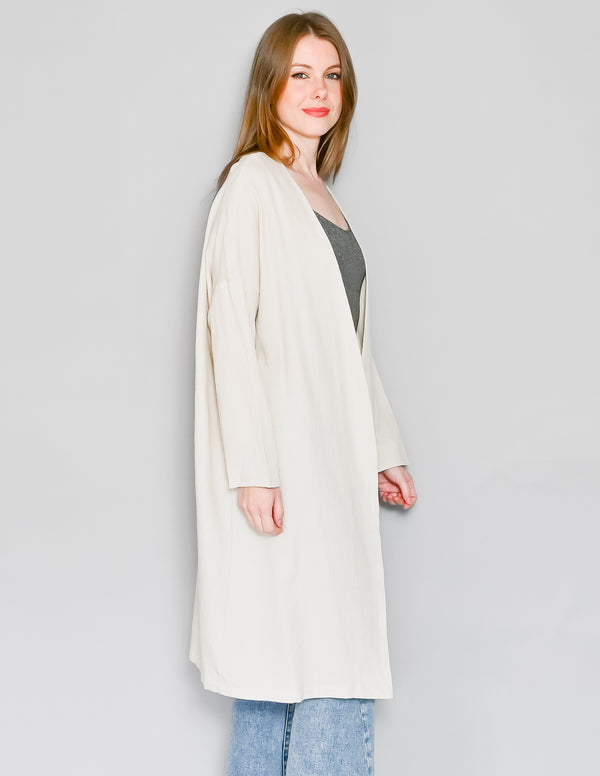 SHUTTLE NOTES Japanese Textile Cream Open-Front Duster (XS-M)