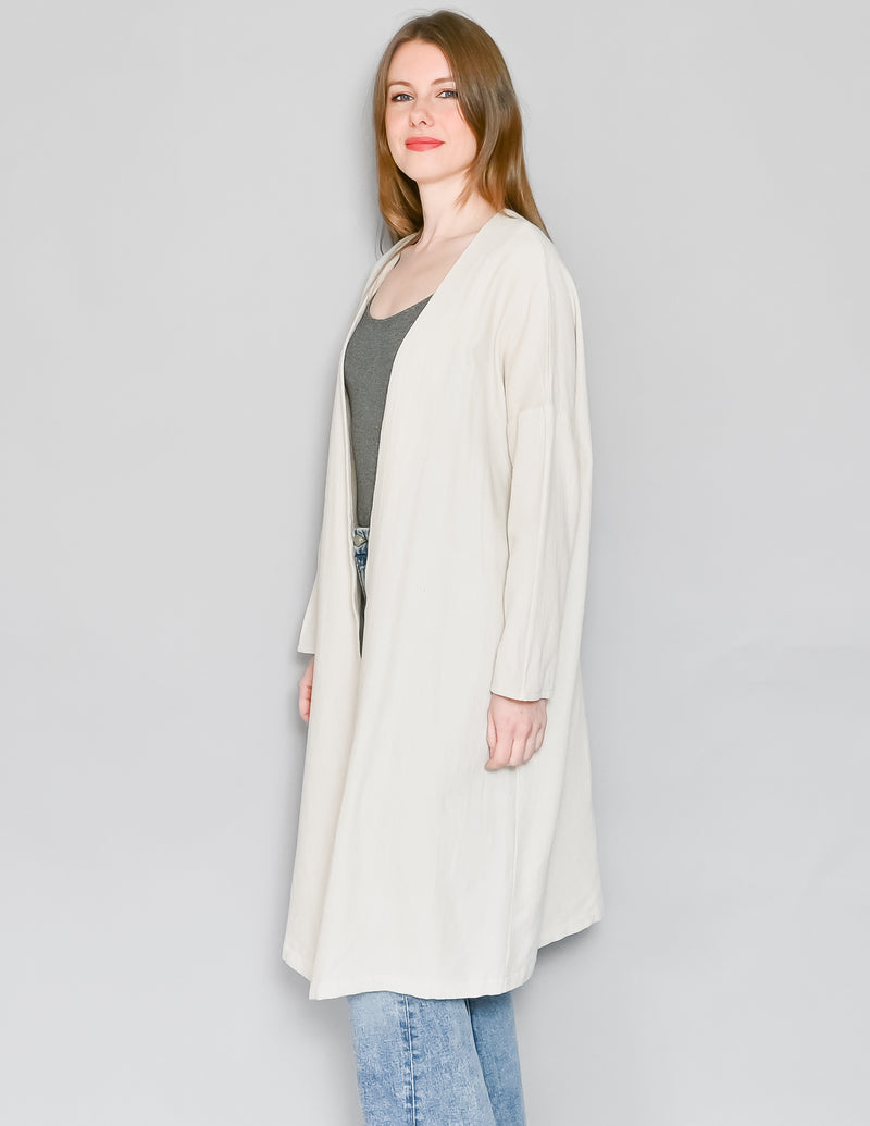 SHUTTLE NOTES Japanese Textile Cream Open-Front Duster (XS-M)