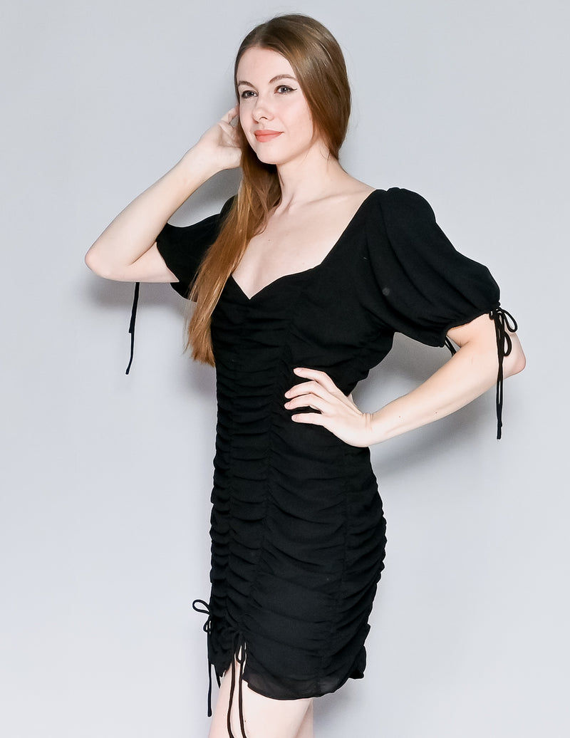 MAJORELLE Black Gerald Ruched Mini Dress (M)