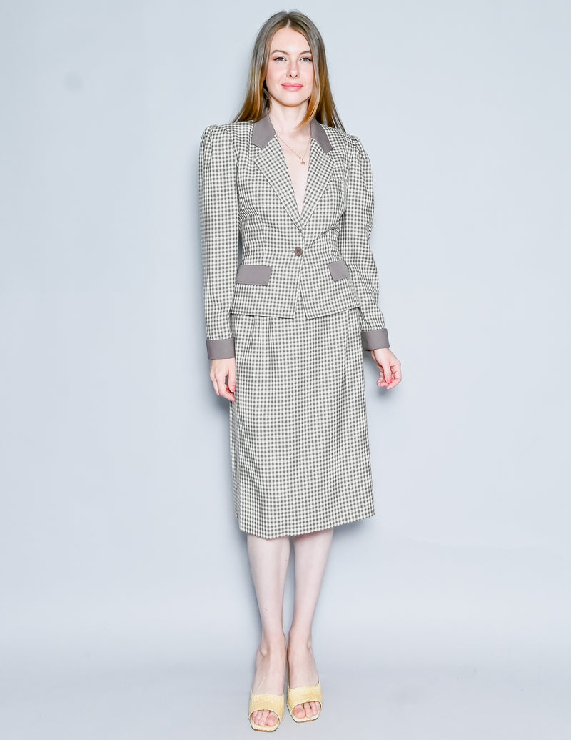 PIERRE BALMAIN Paris Vintage Checker Womens Skirt Suit 40