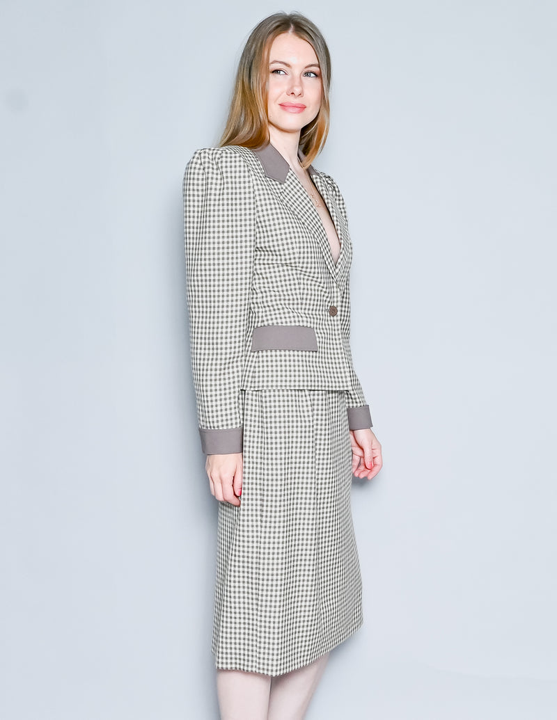 PIERRE BALMAIN Paris Vintage Checker Womens Skirt Suit 40