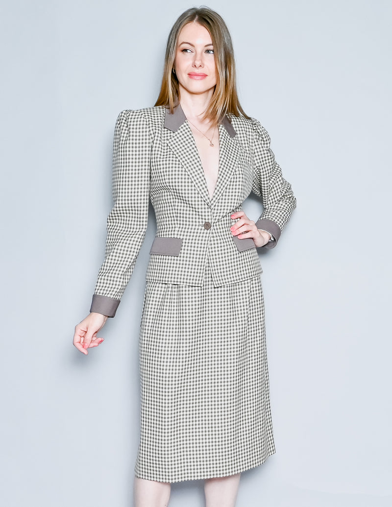 PIERRE BALMAIN Paris Vintage Checker Womens Skirt Suit 40