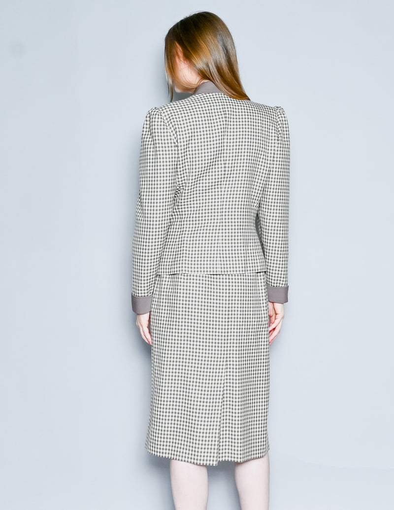 PIERRE BALMAIN Paris Vintage Checker Womens Skirt Suit 40