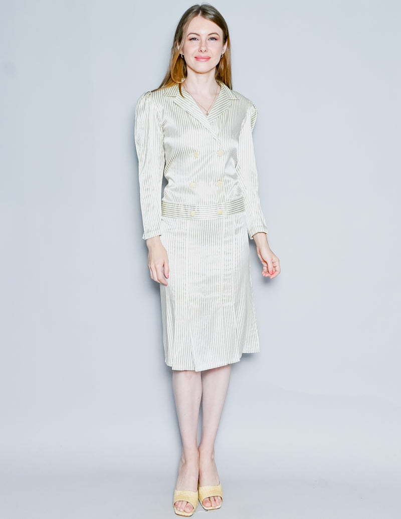 VINTAGE ANNA PAOLA 1970s Striped Silk Suit Set