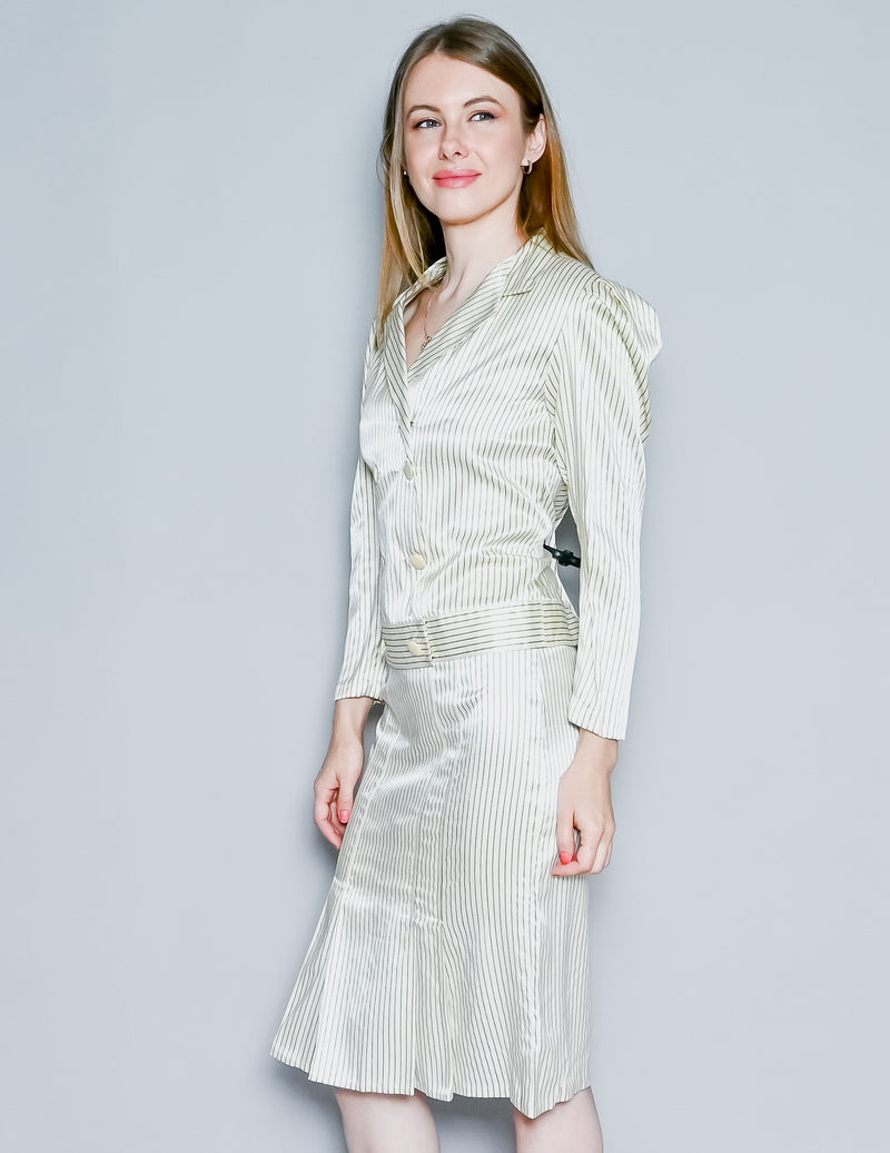 VINTAGE ANNA PAOLA 1970s Striped Silk Suit Set