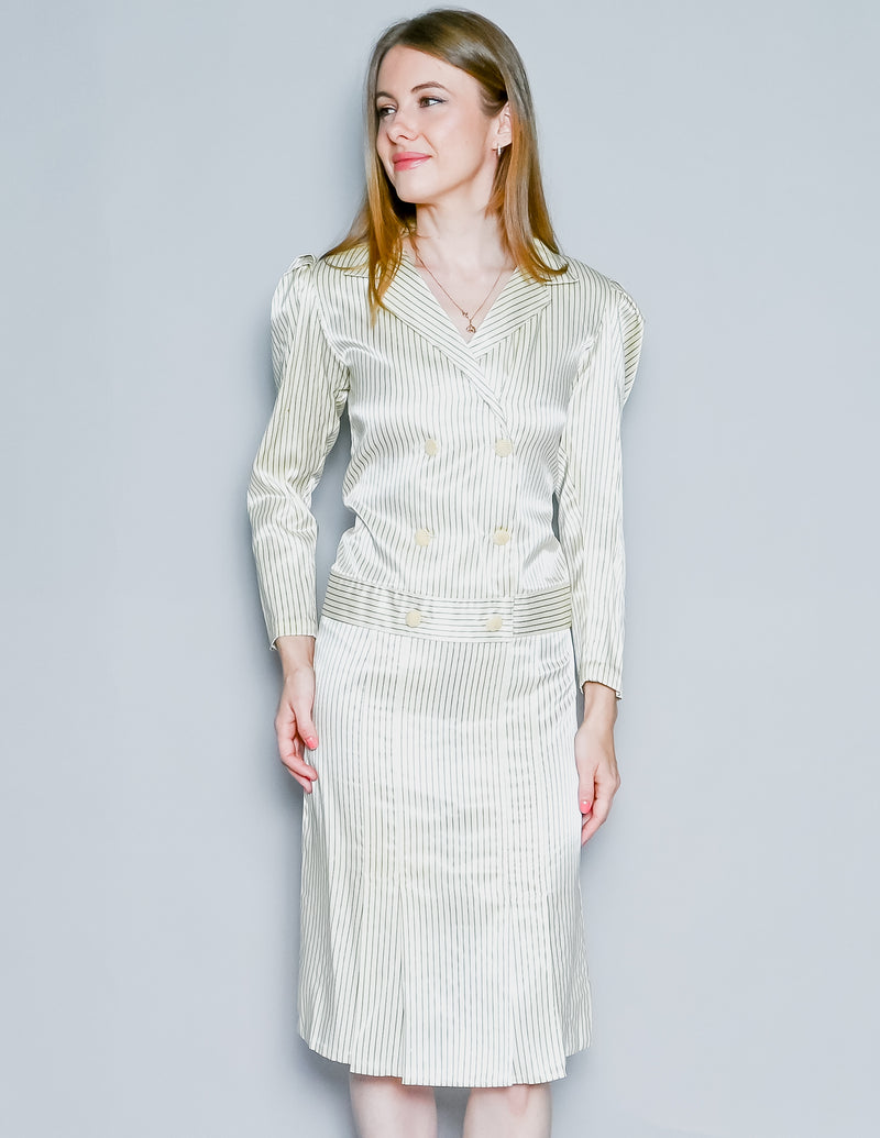 VINTAGE ANNA PAOLA 1970s Striped Silk Suit Set