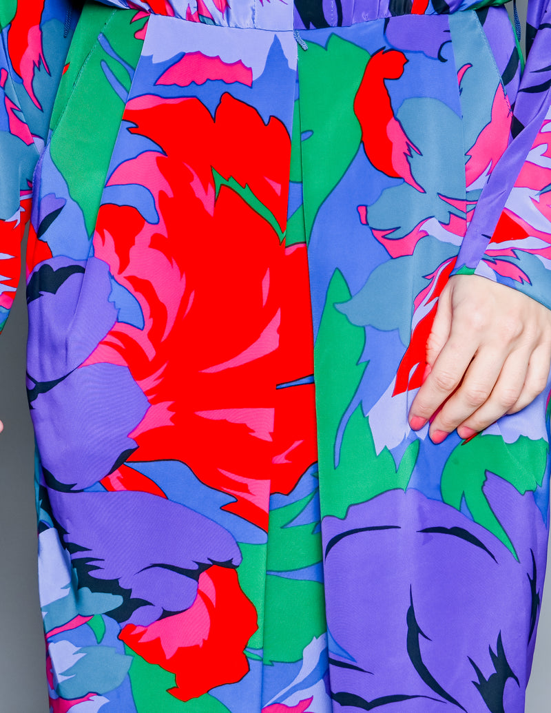 VINTAGE J. ELLIS 80s Bold Colorful Floral Long Sleeve Midi Dress (8)