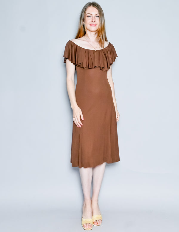 EMILIO PUCCI Vintage Brown Ruffle Top Brown Dress (6)