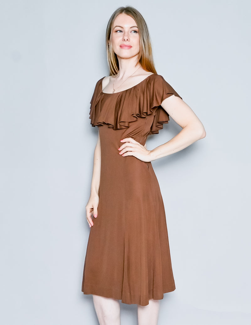 EMILIO PUCCI Vintage Brown Ruffle Top Brown Dress (6)