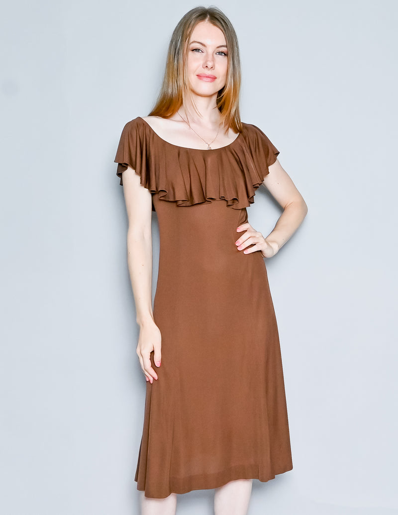 EMILIO PUCCI Vintage Brown Ruffle Top Brown Dress (6)