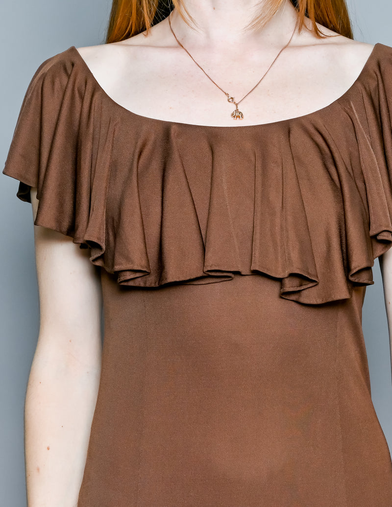 EMILIO PUCCI Vintage Brown Ruffle Top Brown Dress (6)