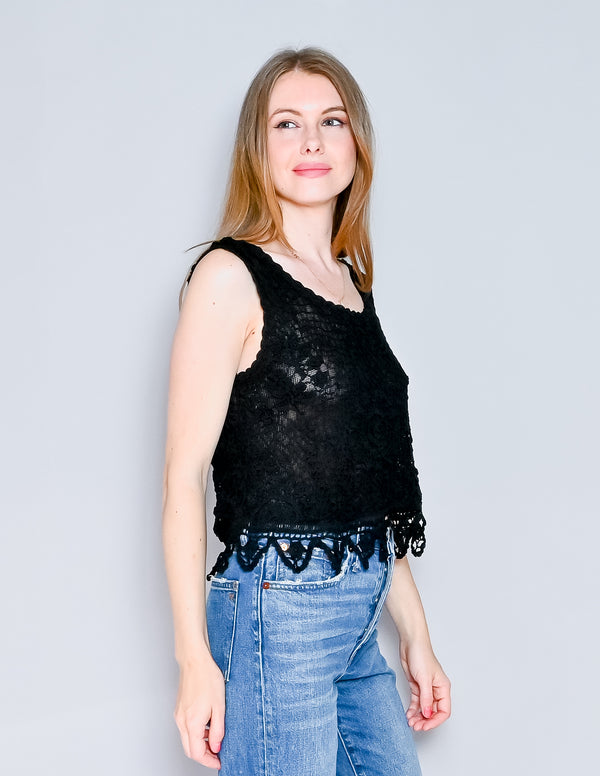 VINTAGE LIM'S Shanghai China Crochet Black Cropped Top (M/L)